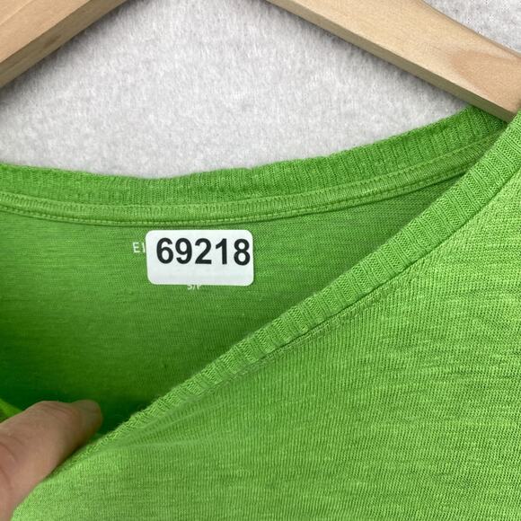 EILEEN FISHER Top S Organic Linen Slub Jersey Pocket Rib Trim 3/4 Sleeve Green - Picture 11 of 11